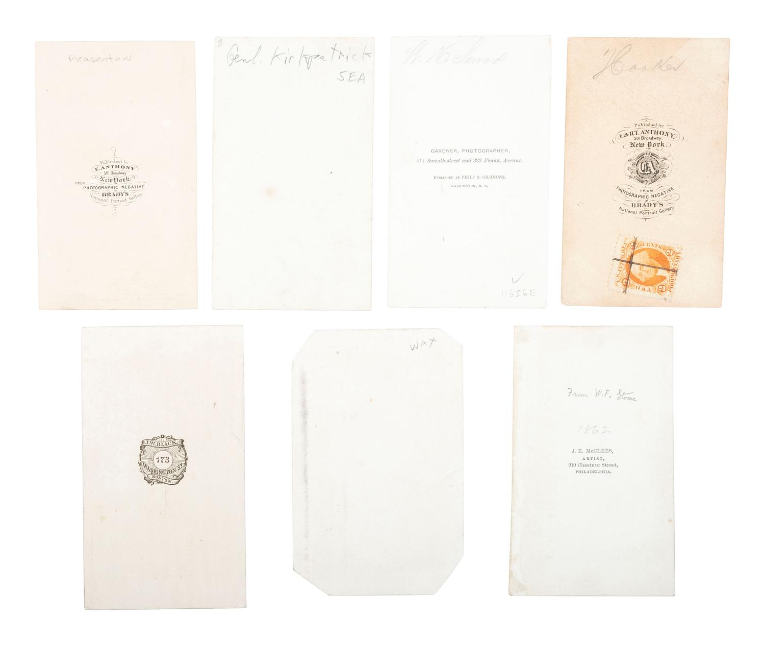 [CIVIL WAR]. A group of 7 CDVs of Union officers and personalities of the period, comprising: