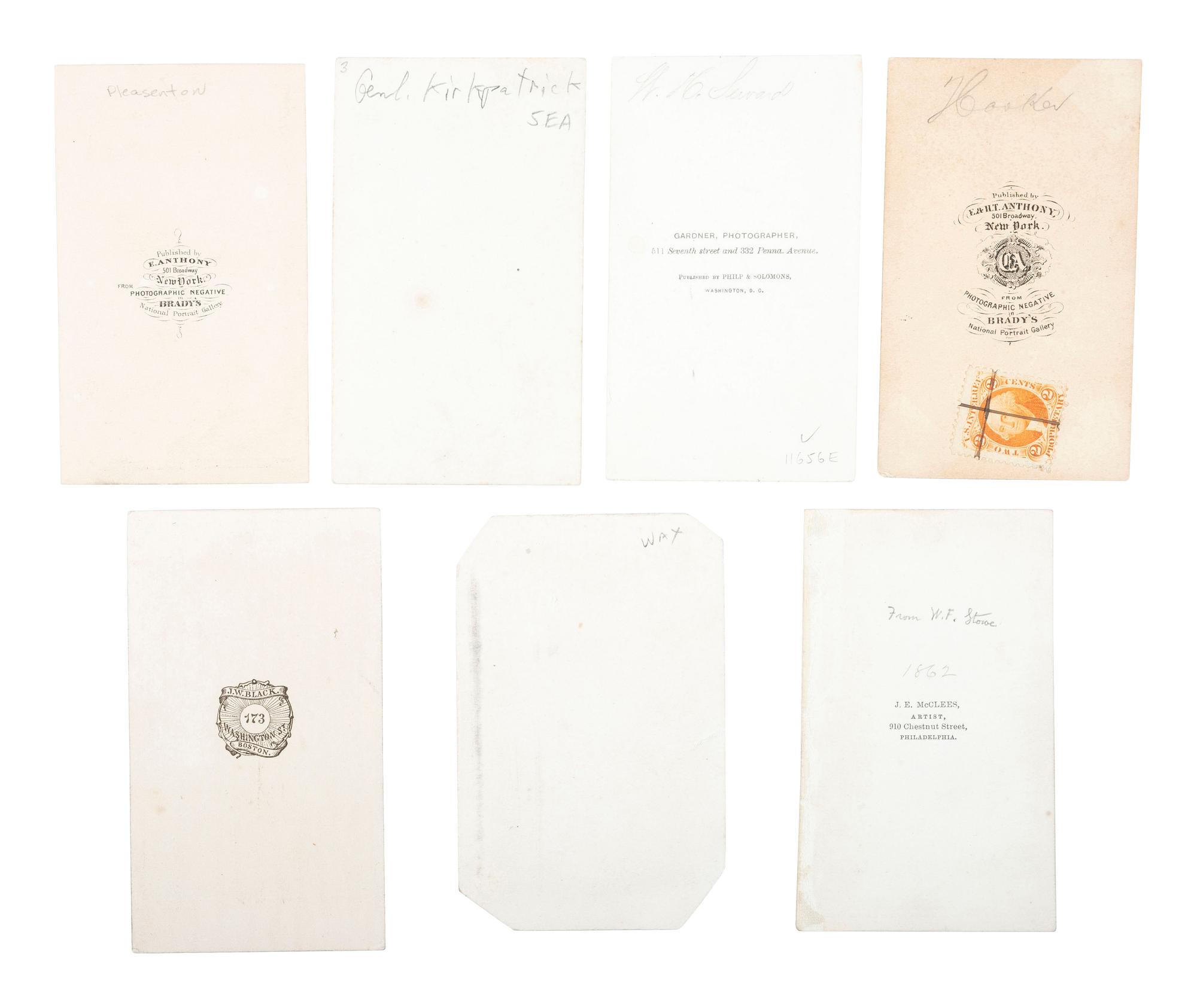 [CIVIL WAR]. A group of 7 CDVs of Union officers and personalities of the period, comprising: