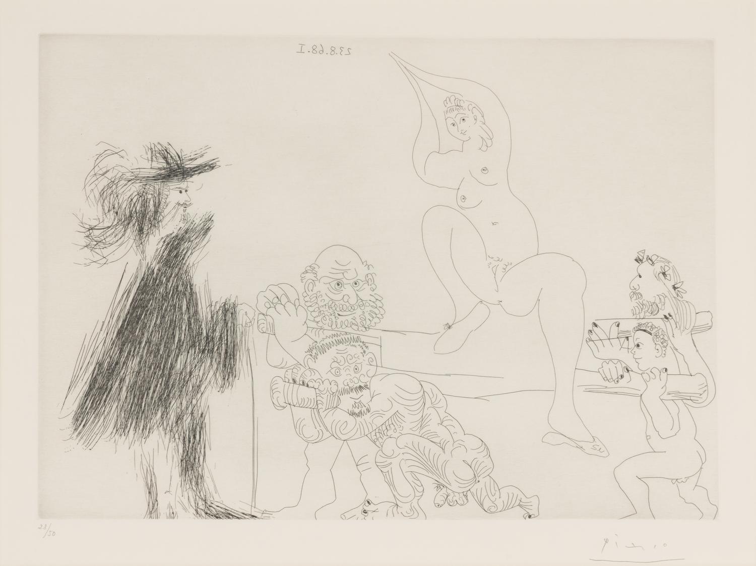 Pablo Picasso (Spanish, 1881-1973) — Quatre portefaix apportant a un gentilhomme une jeune femme sur une litiere (from Séries 347 ), 1968