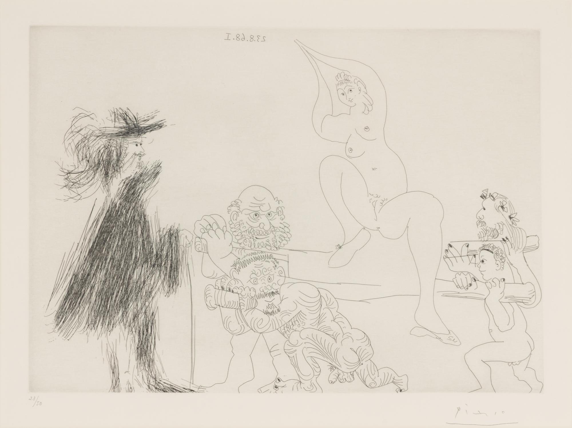 Pablo Picasso (Spanish, 1881-1973) — Quatre portefaix apportant a un gentilhomme une jeune femme sur une litiere (from Séries 347 ), 1968