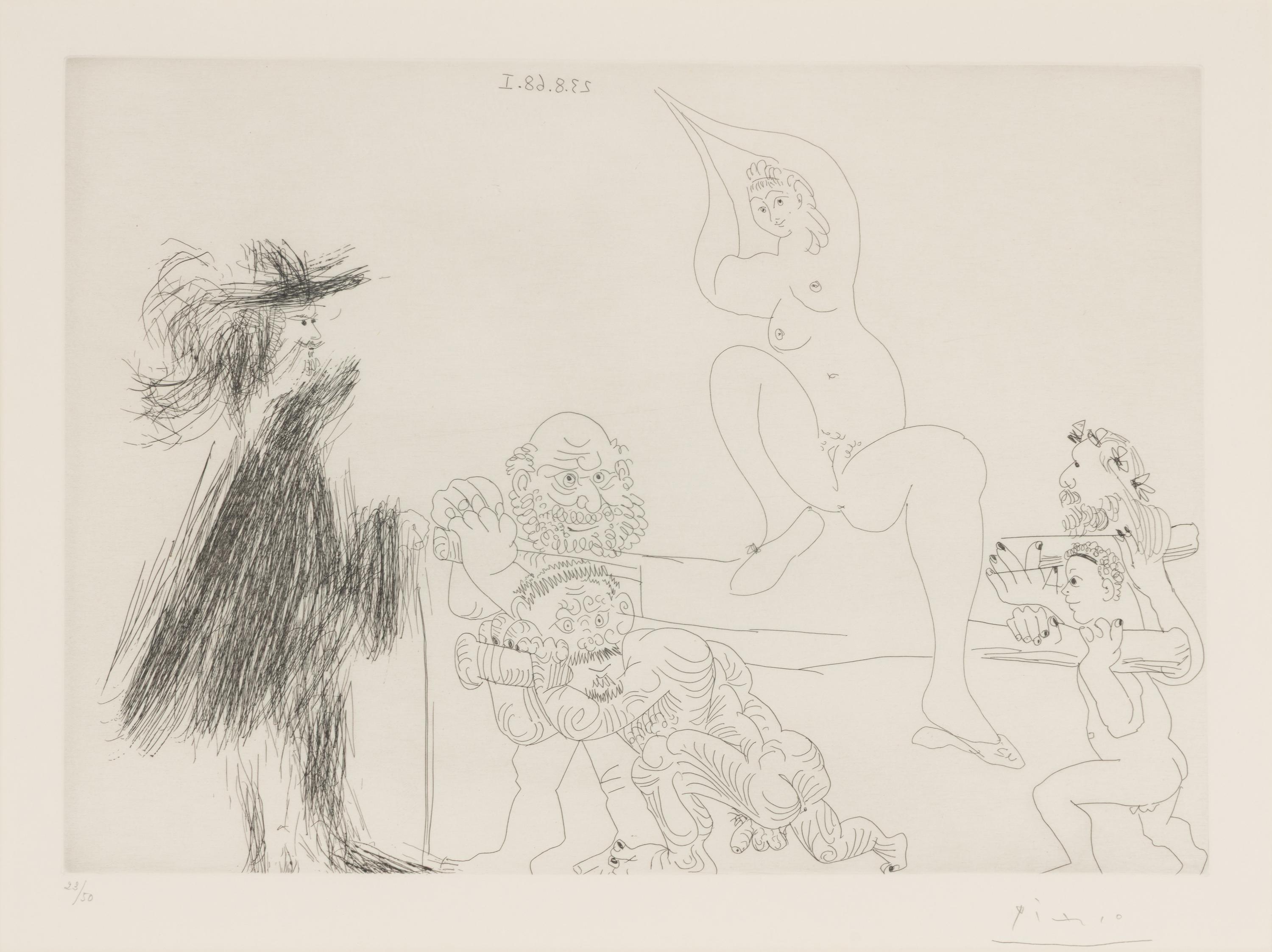 Pablo Picasso (Spanish, 1881-1973) — Quatre portefaix apportant a un gentilhomme une jeune femme sur une litiere (from Séries 347 ), 1968