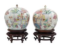 A Pair of Chinese Famille Rose Porcelain Covered Ginger Jars