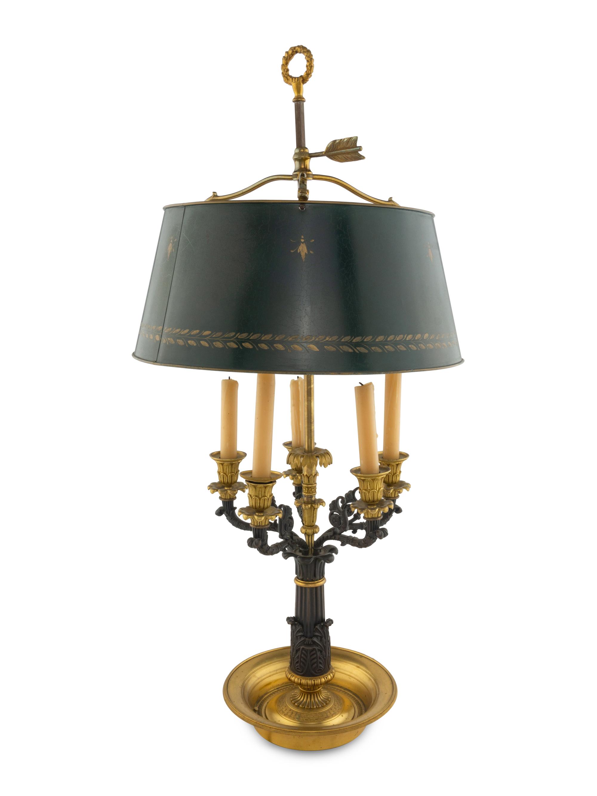 A Charles X Gilt and Patinated Bronze Bouillotte Lamp