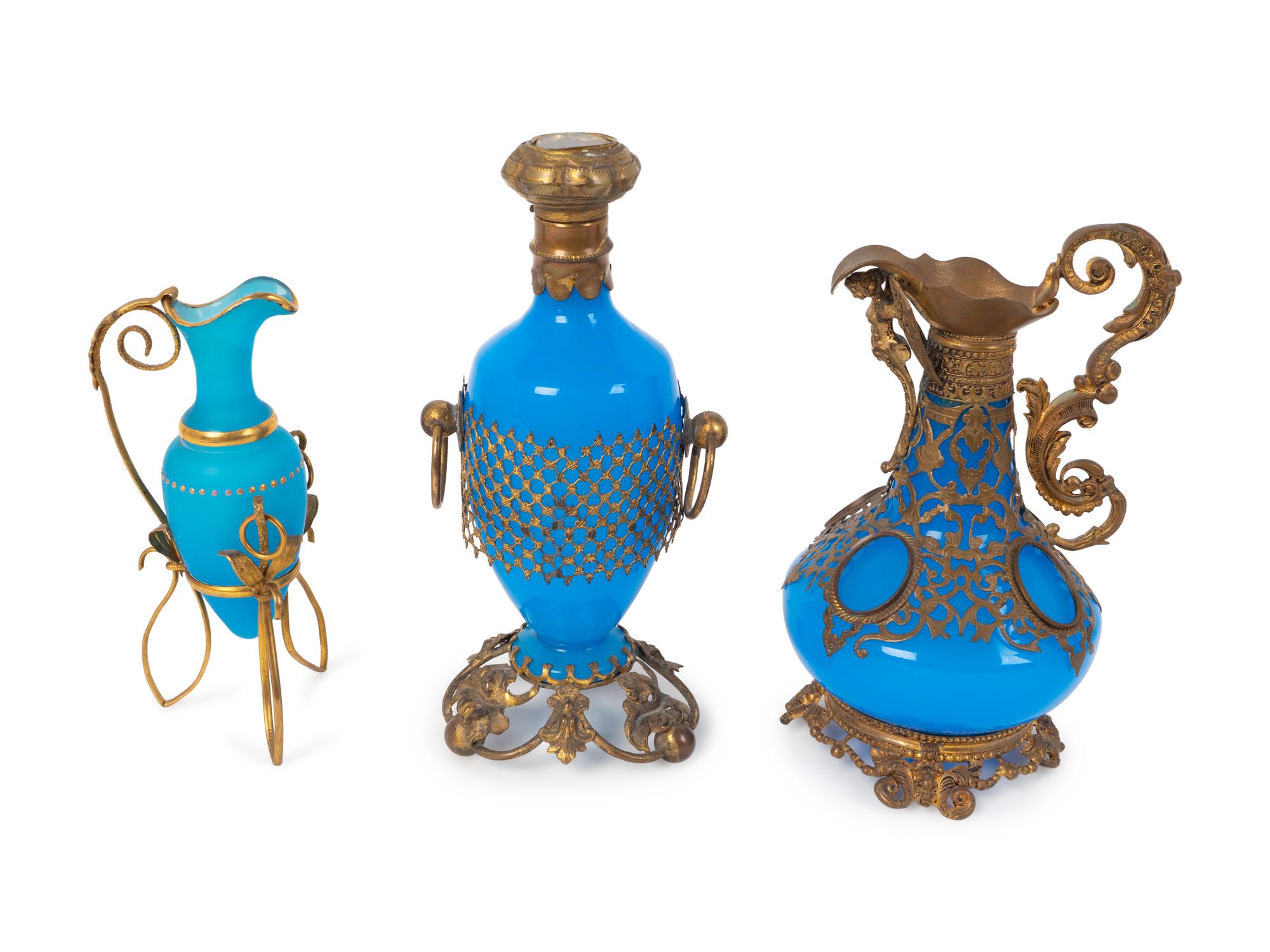 Three Gilt Metal Mounted Blue Opaline Articles — 19TH CENTURY