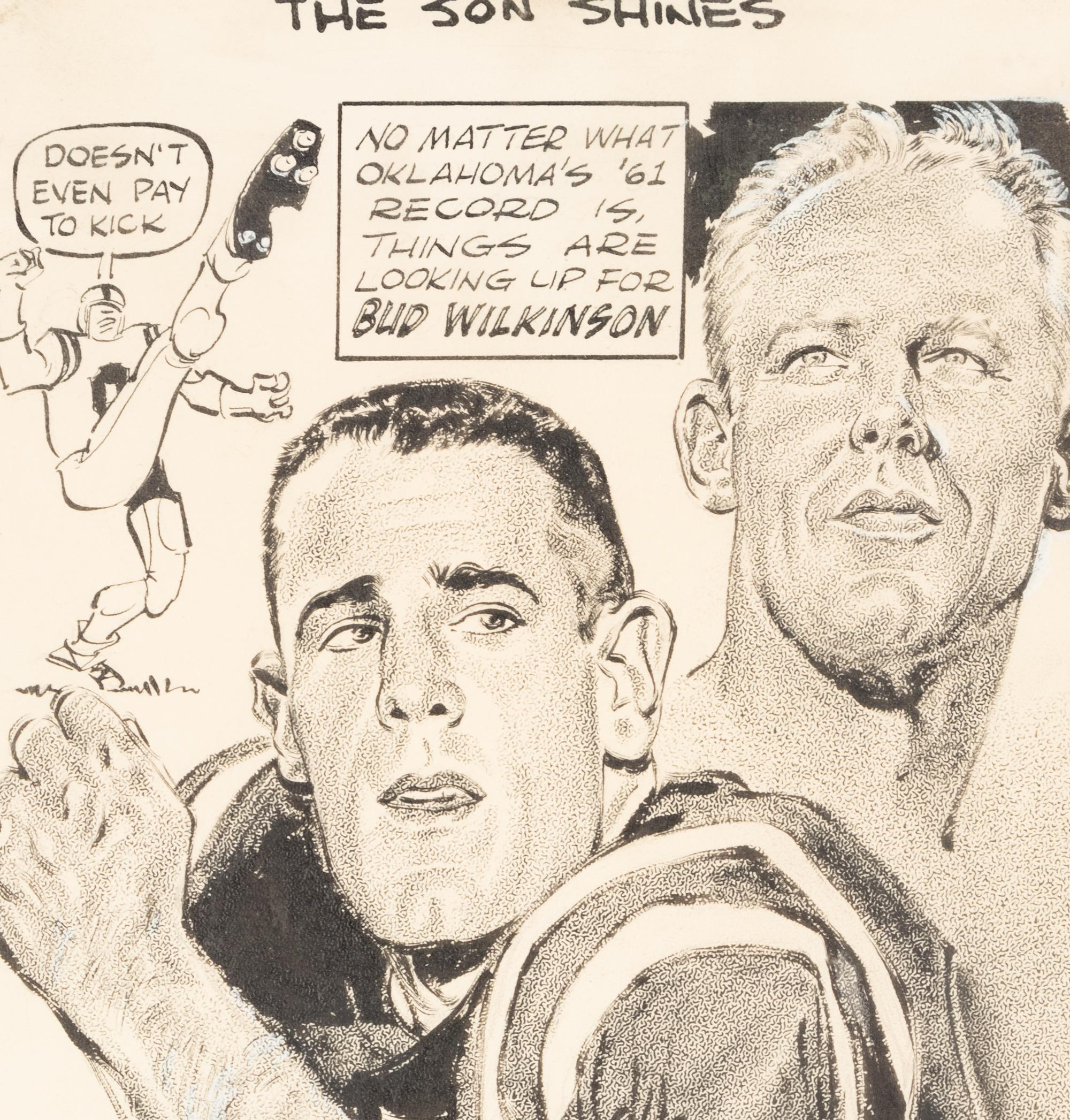 A 1961 Murray Olderman Cartoon of Jay and Bud Wilkinson from The Collection of Hall of Fame Oklahoma Football Coach Bud Wilkinson