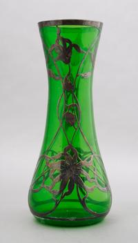 A Silver Overlay Glass Vase, Height 10 1/2 inches.