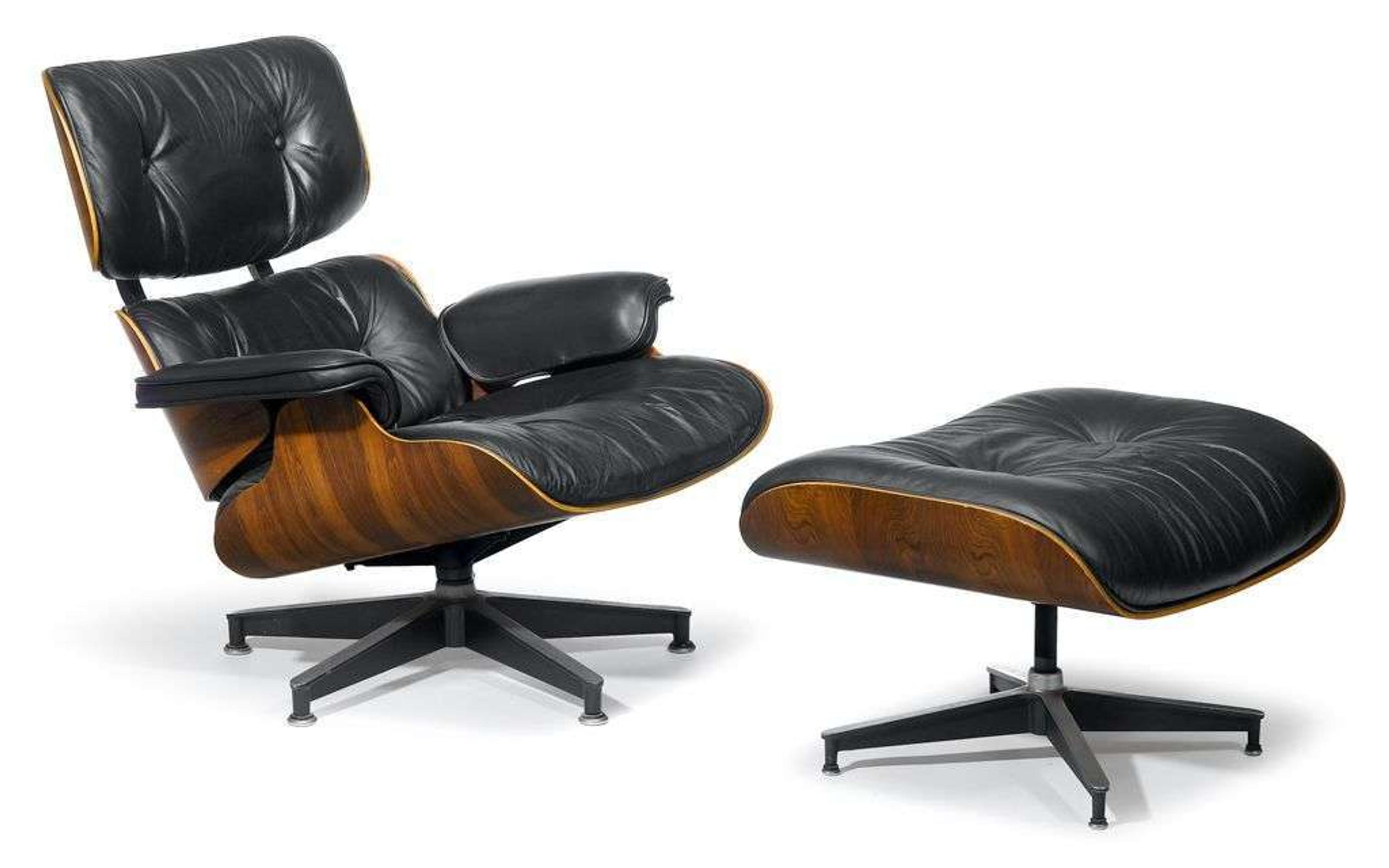 Leather lounge chair and ottoman charles (1907-1978) and ray (1912-1988) eames for herman miller, zeeland, mi
