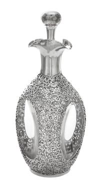 A Silver Overlay Glass Decanter Height 10 1/2 inches. — 20TH CENTURY