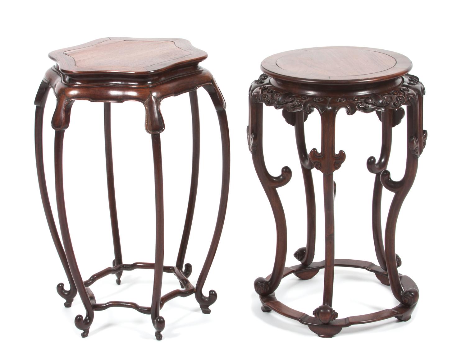 Two Chinese Hardwood Stands Height of taller 20 1/2 inches.
