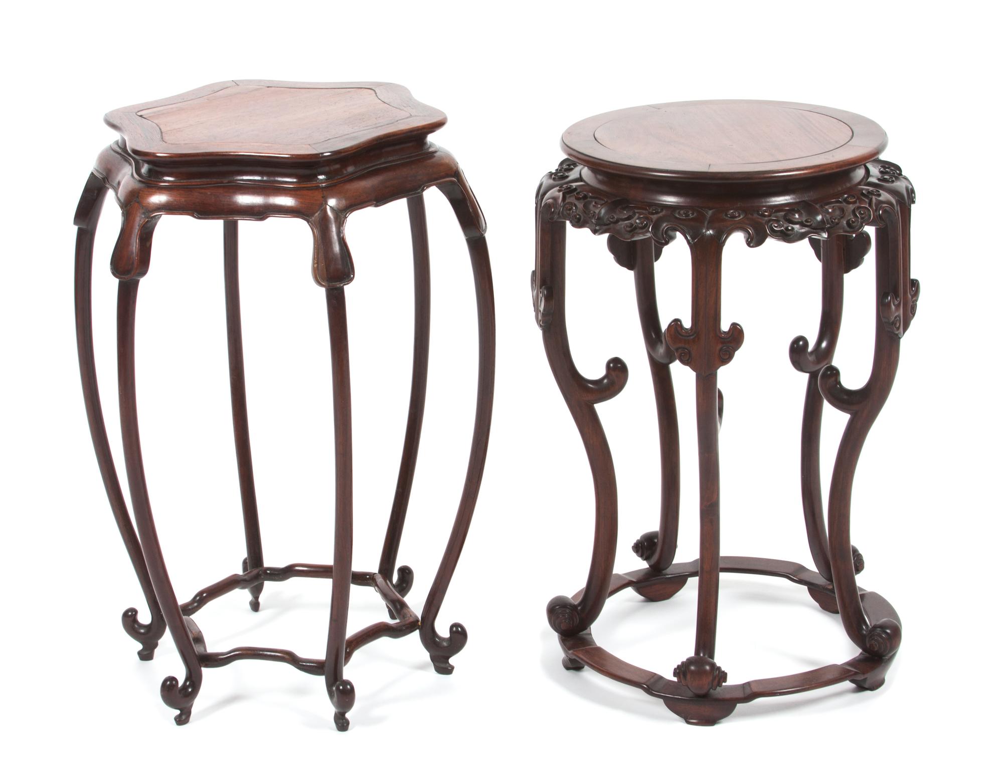 Two Chinese Hardwood Stands Height of taller 20 1/2 inches.