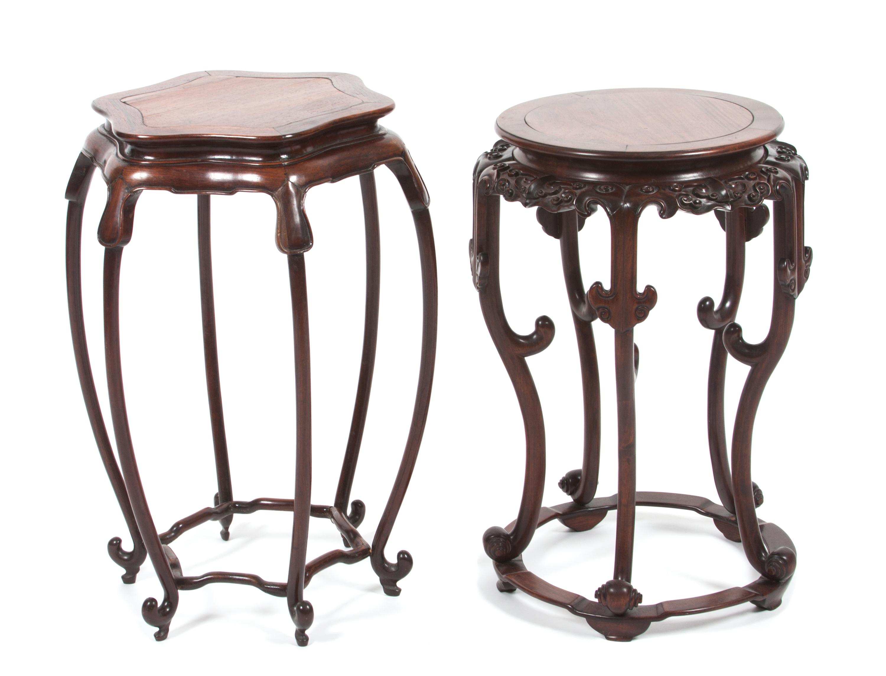 Two Chinese Hardwood Stands Height of taller 20 1/2 inches.