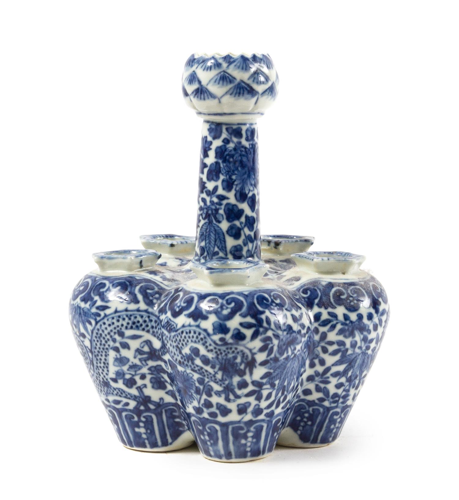 A Blue and White Porcelain Tulip Vase POSSIBLY 19TH CENTURY Height 9 1/4 inches. — POSSIBLY 19TH CENTURY