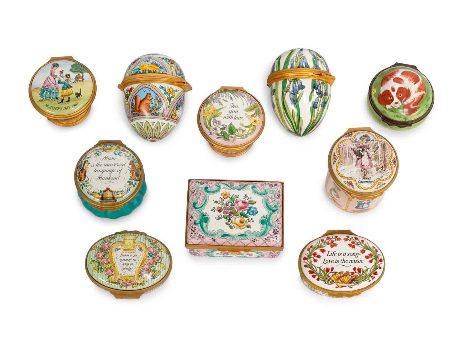 A Collection of Sixteen Small Enameled Copper Boxes