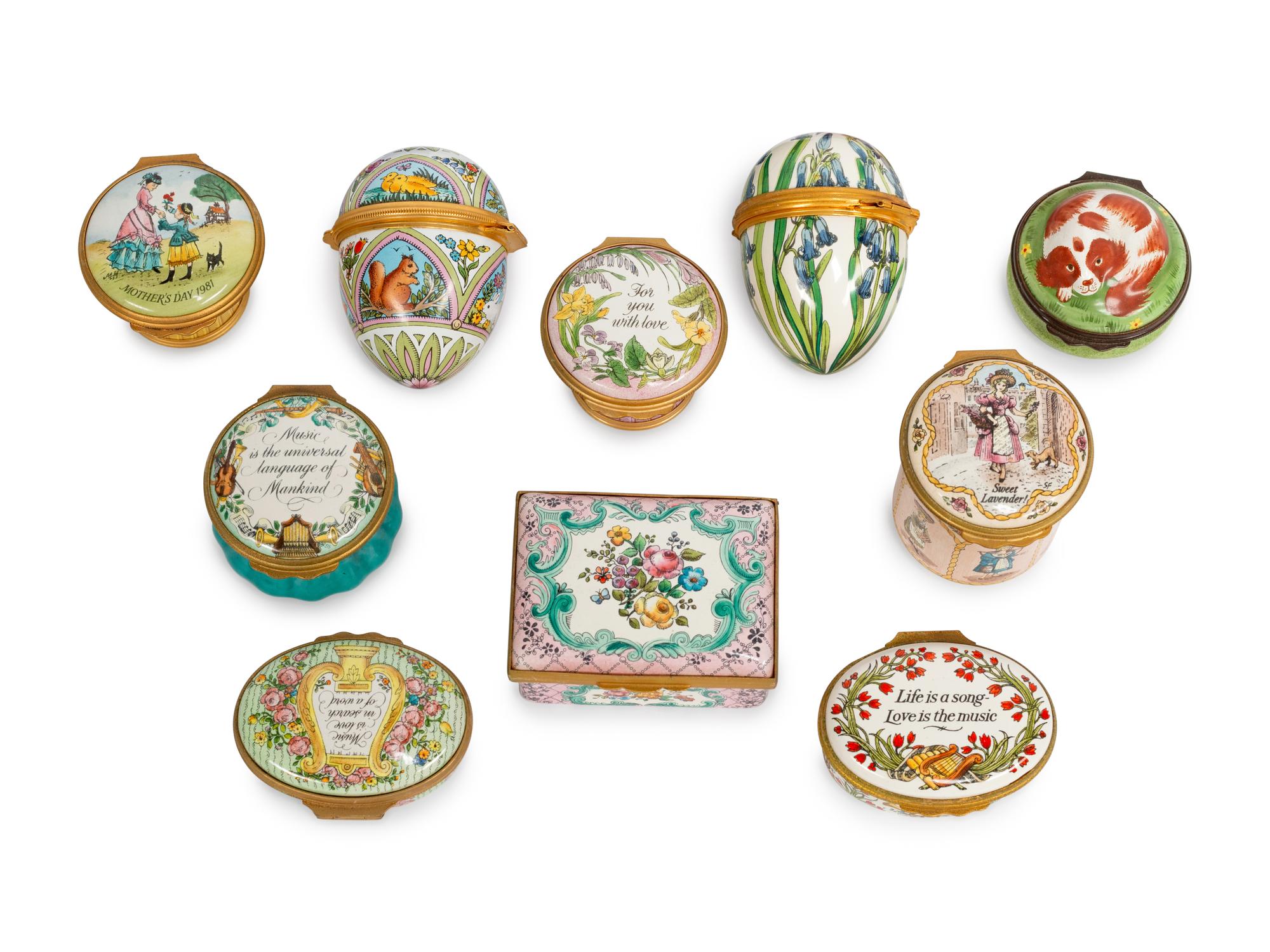 A Collection of Sixteen Small Enameled Copper Boxes