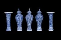 A Chinese Export Blue and White Porcelain Five-Piece Garniture Set