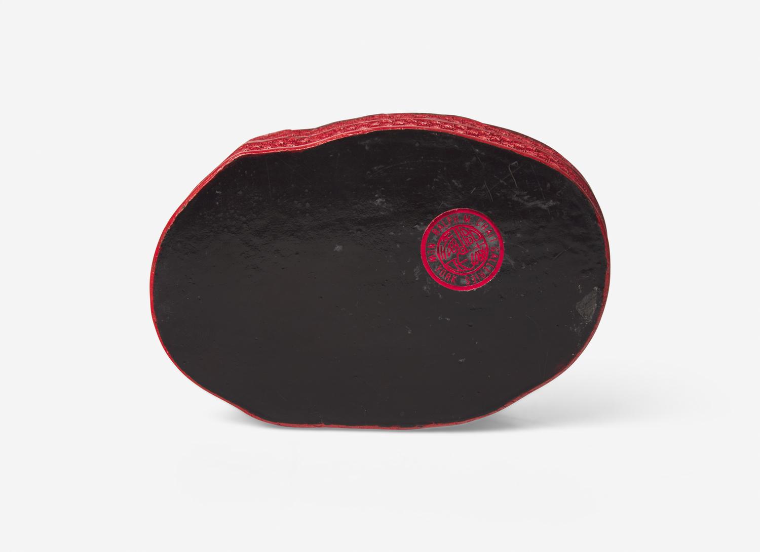 A Chinese Polychromed Cinnabar Lacquer 'Peaches' Covered Box