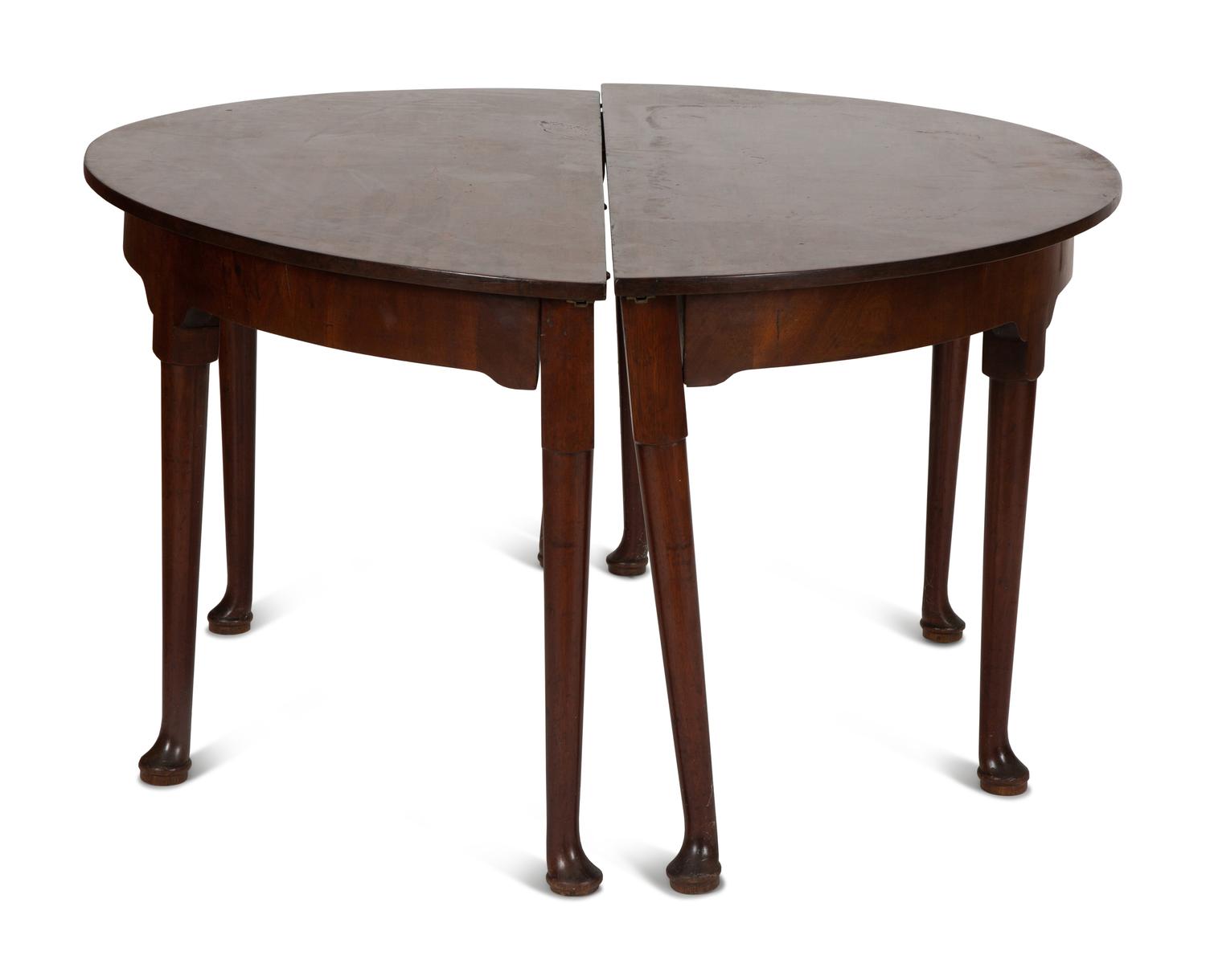A Pair of George II Style Mahogany Demi-lune Gate Leg Console Tables