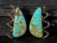 Silver and Turquoise Post Earrings, with 14K Gold Snake Accents