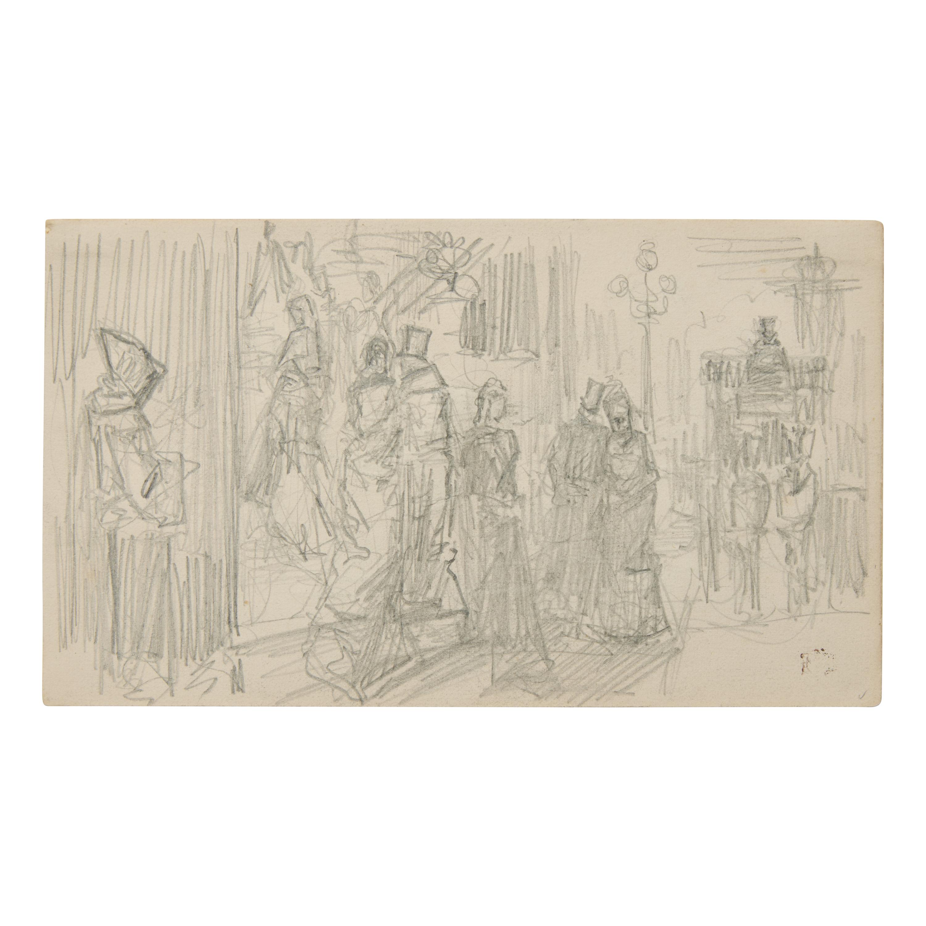 Félix Hilaire Buhot (French, 1847–1898) — Parisian Street Scene ; with Figure Study Verso (a double-sided work)