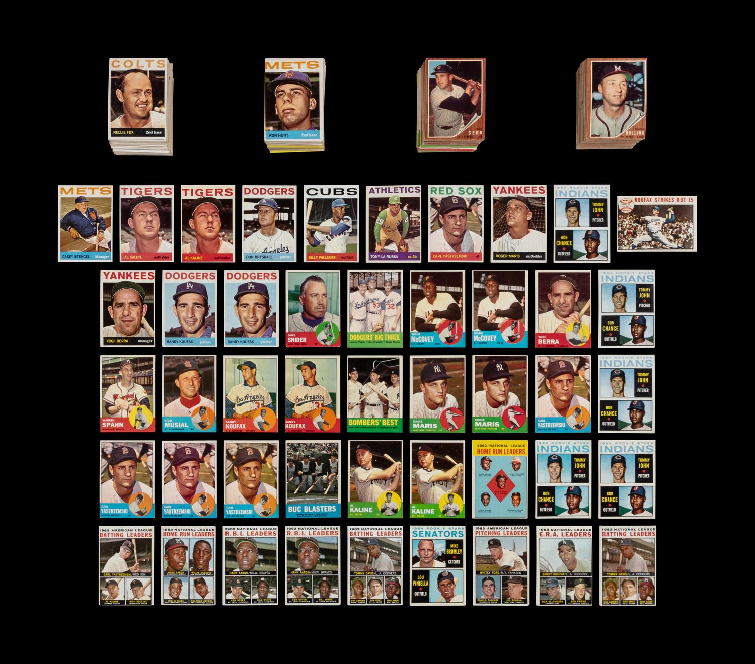 A Collection of 1962, 1963 and 1964 Topps Baseball Cards With Multiple Hall of Famers