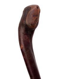 A Folk Art Snake and Alligator Carved Walking Stick