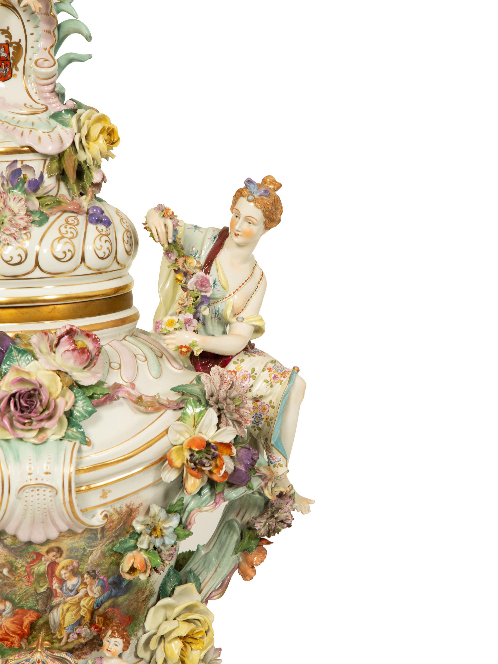 A German Porcleain Covered Vase on Stand — 19TH CENTURY