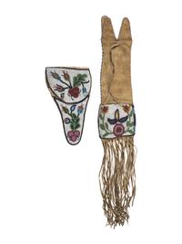 Plains Cree Beaded Hide Tobacco Bag and Pistol Holster