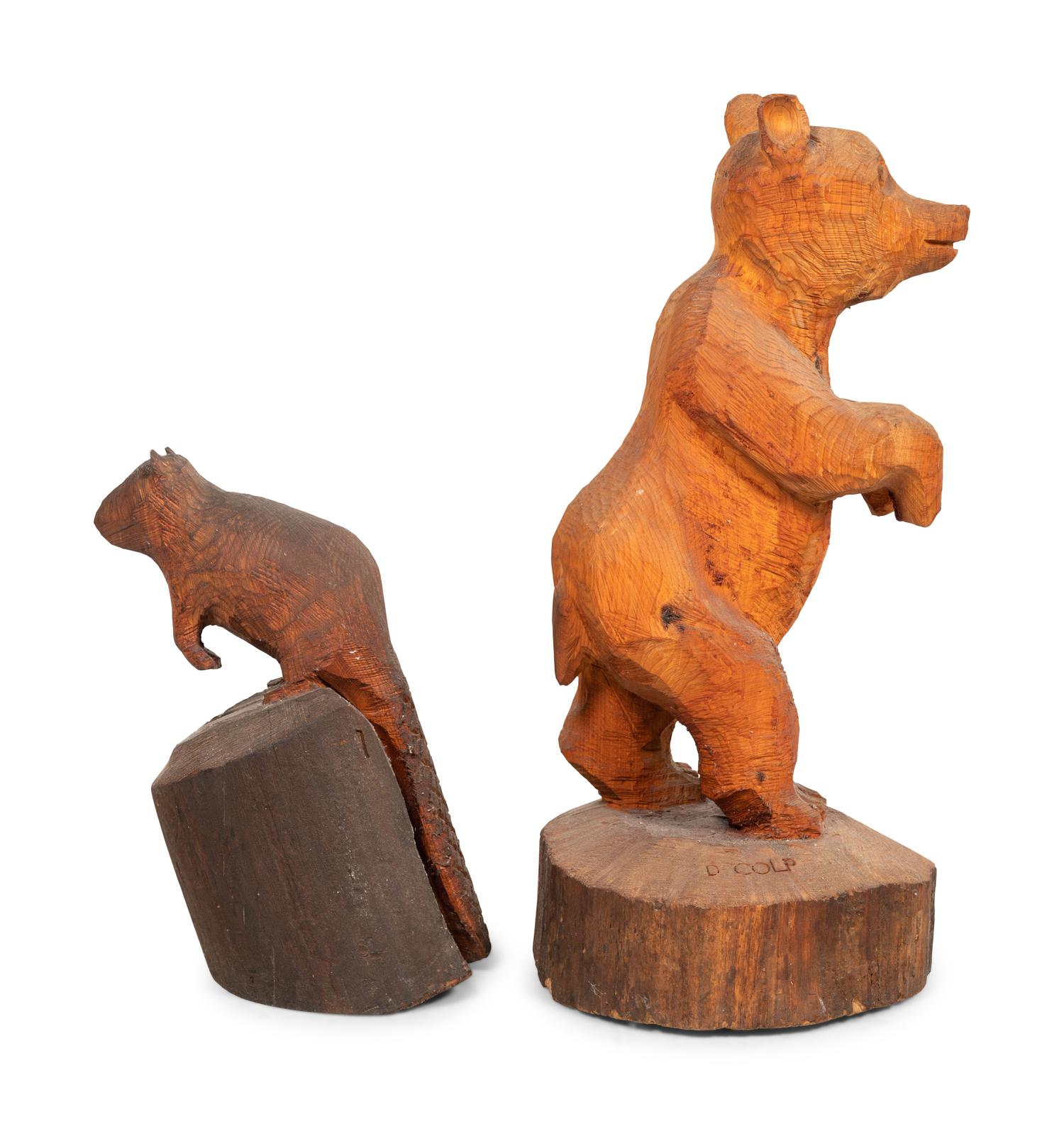 Two Carved Wood Animals by Don Colp (American, b. 1932)