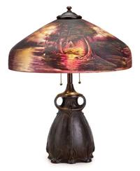 Reverse-painted and bronze table lamp early to mid 20th century