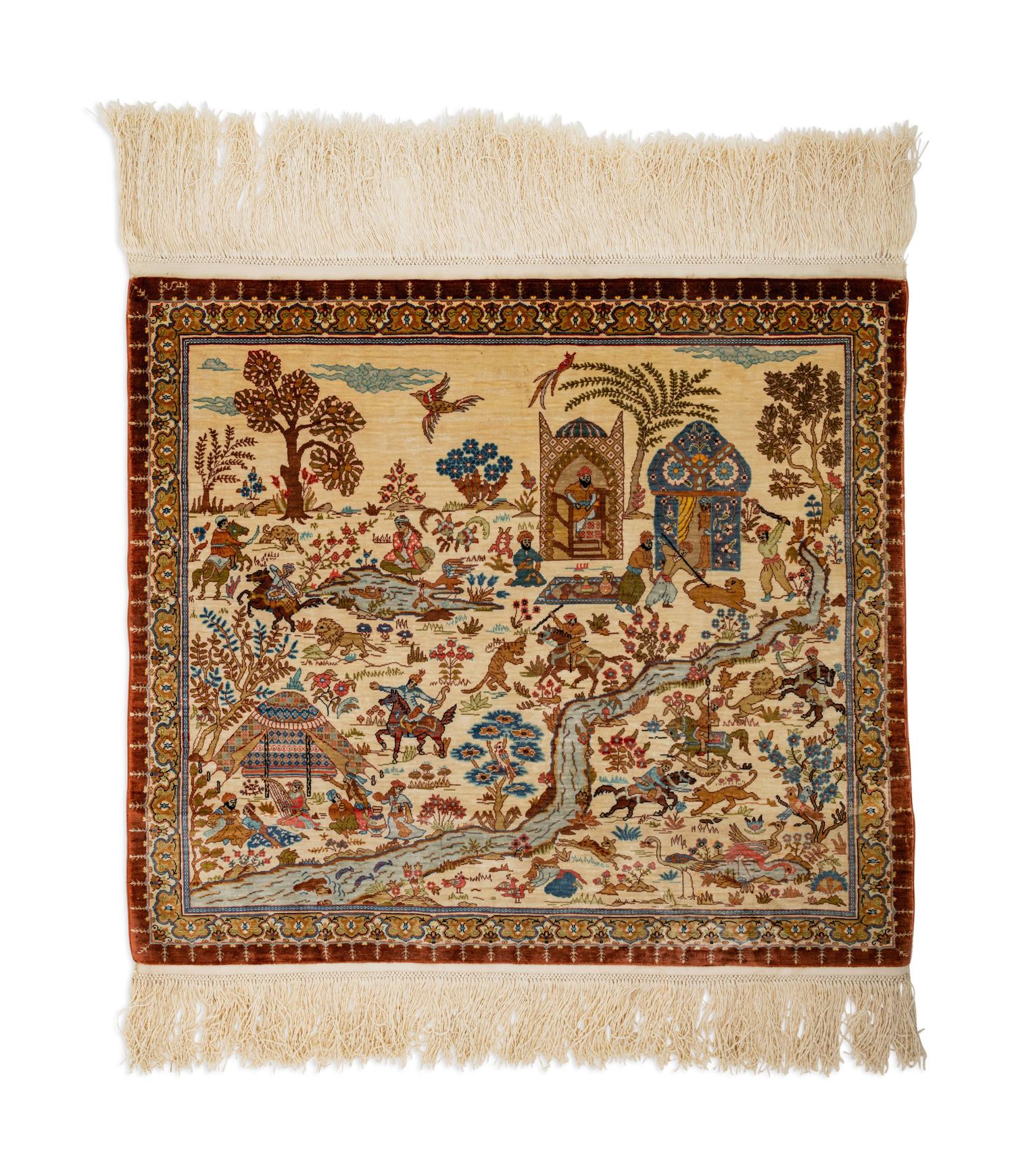 A Persian Silk Pictorial Rug