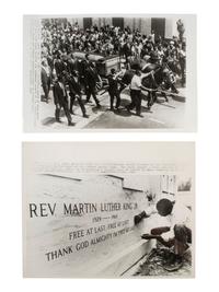 [KING, Martin Luther, Jr. (1929-1968)]. A group of 3 press photographs documenting Dr. King's funeral, incl. Coretta Scott King and her four children viewing the body of the slain civil rights leader. Atlanta, GA, 12 April 1968.