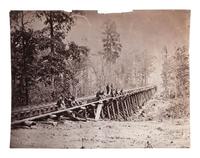[CIVIL WAR]. RUSSELL, Andrew Joseph (1830-1902), photographer. Bridge No. 2, U.S. Military Railroad to City Point, Virginia. 1861-1865.
