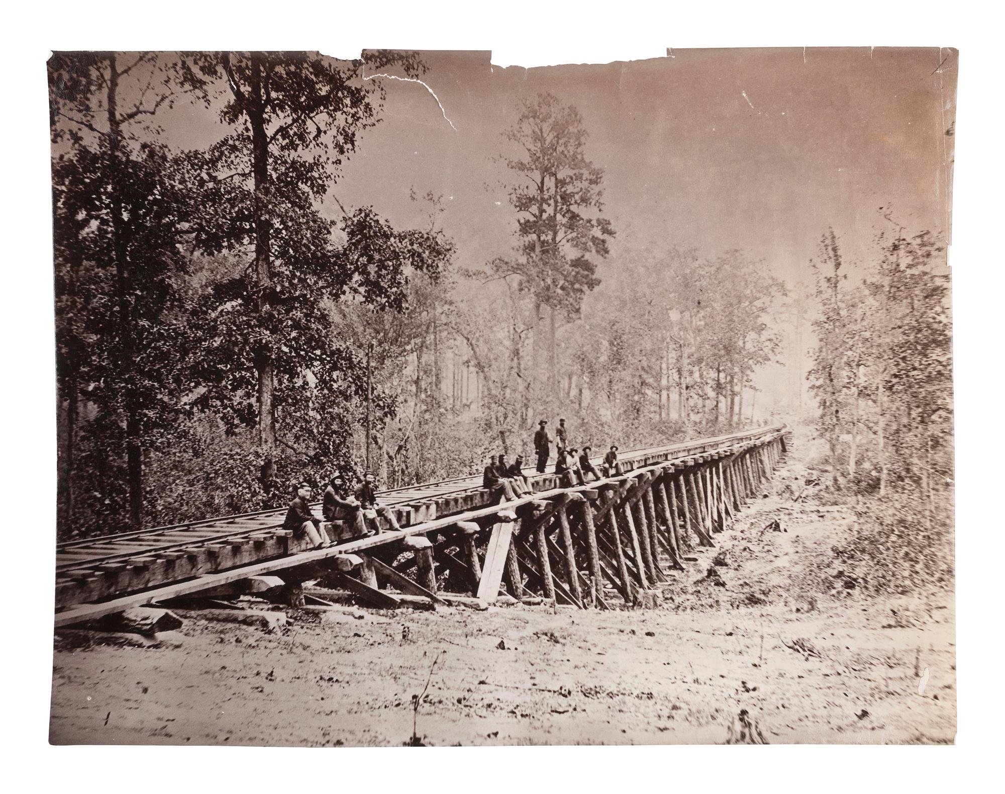 [CIVIL WAR]. RUSSELL, Andrew Joseph (1830-1902), photographer. Bridge No. 2, U.S. Military Railroad to City Point, Virginia. 1861-1865.