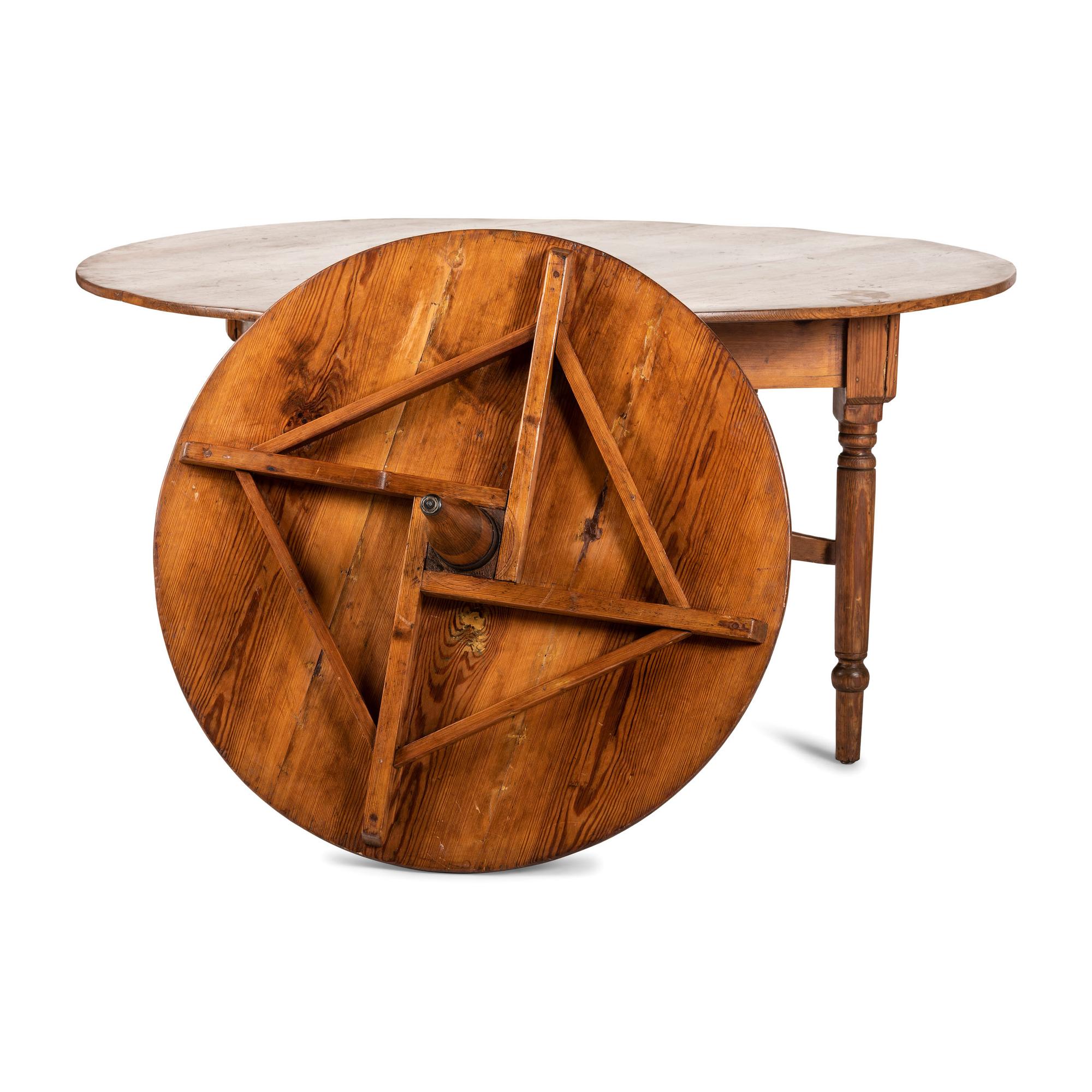 A Country Yellow Pine Lazy-Susan Two-Tier Dining Table
