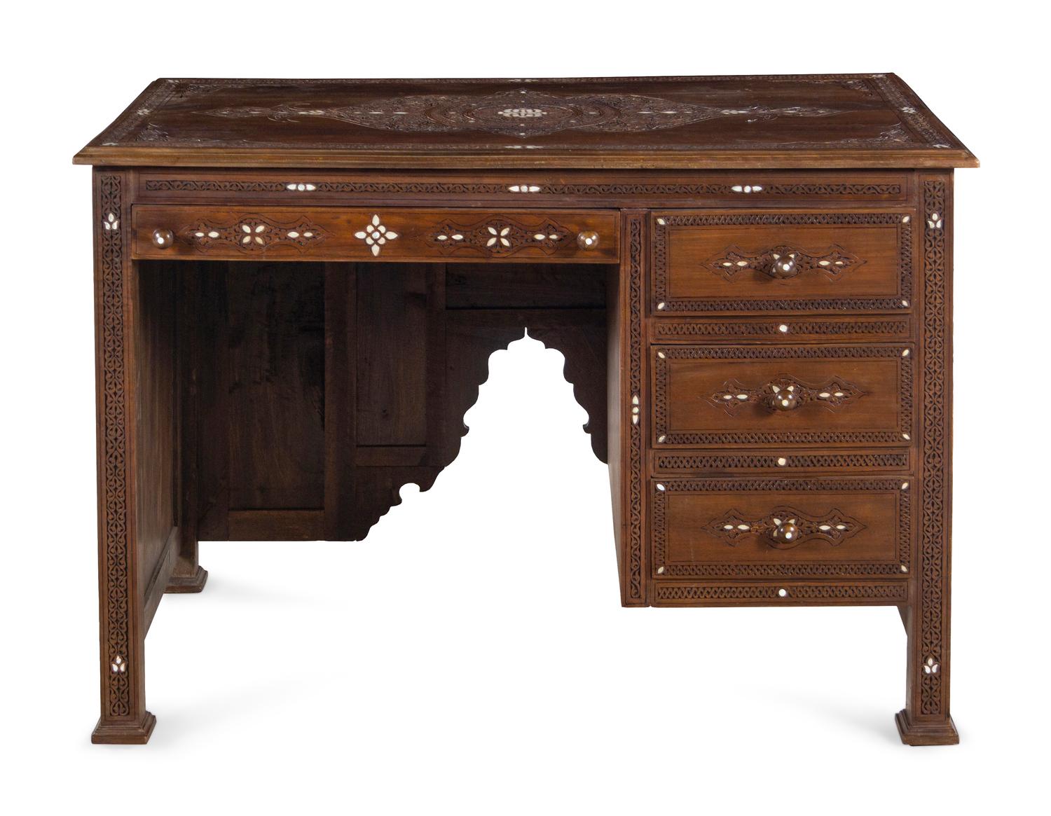A Syrian Mother-of-Pearl Inlaid Walnut Desk — 20TH CENTURY