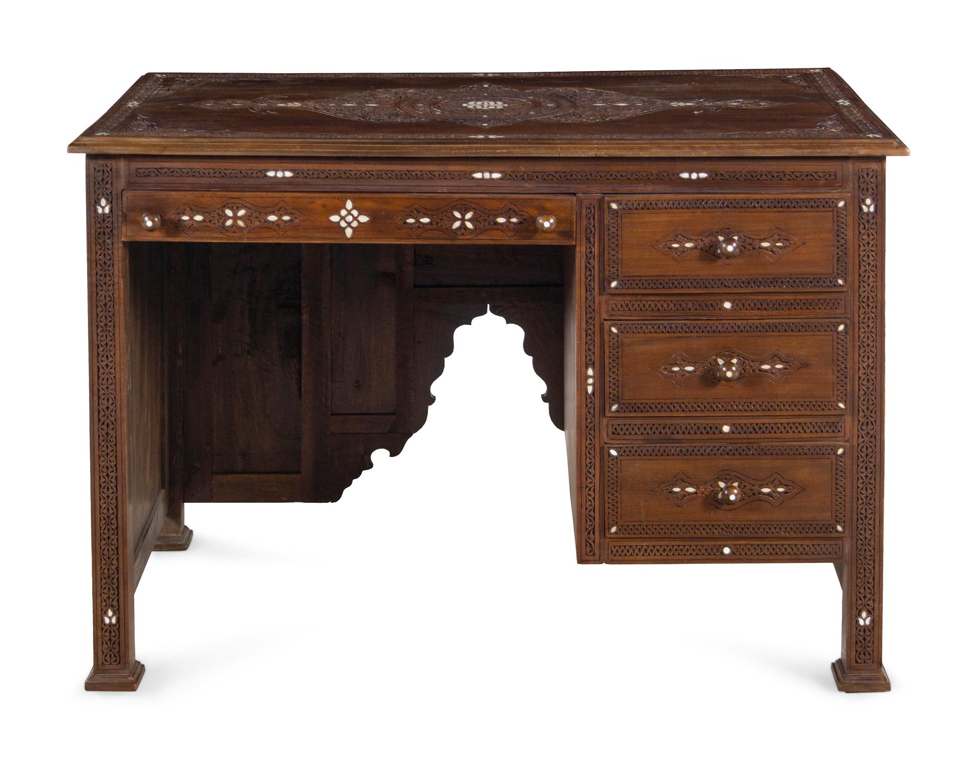 A Syrian Mother-of-Pearl Inlaid Walnut Desk — 20TH CENTURY