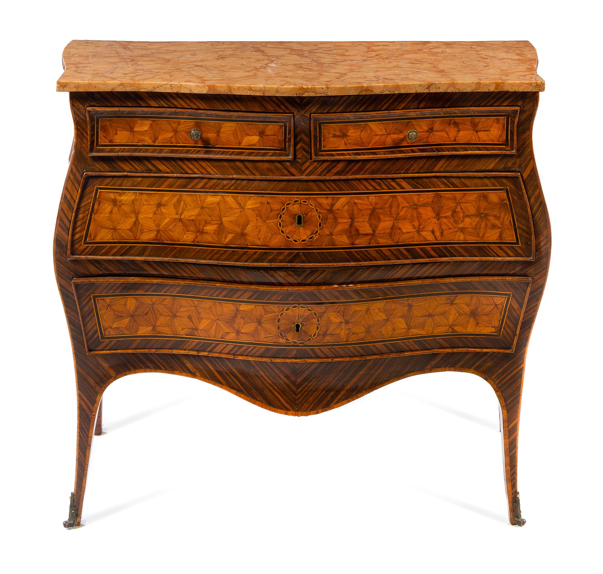 An Italian Parquetry Commode Height 36 x width 39 1/2 x depth 23 1/4 inches. — 18TH/19TH CENTURY