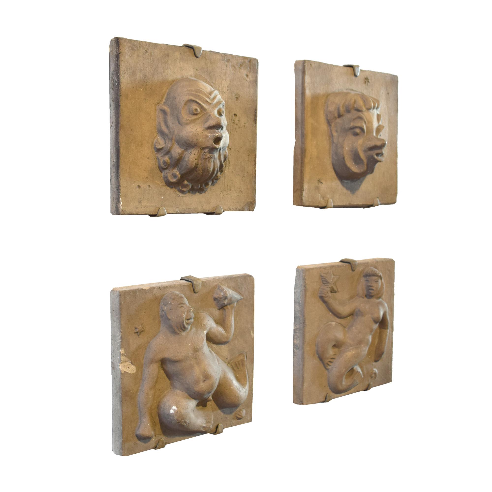 Four Edgar Miller Terra Cotta Tile Reliefs 7.75" W x 3" D x 7.5" H, each — United States, Circa 1940