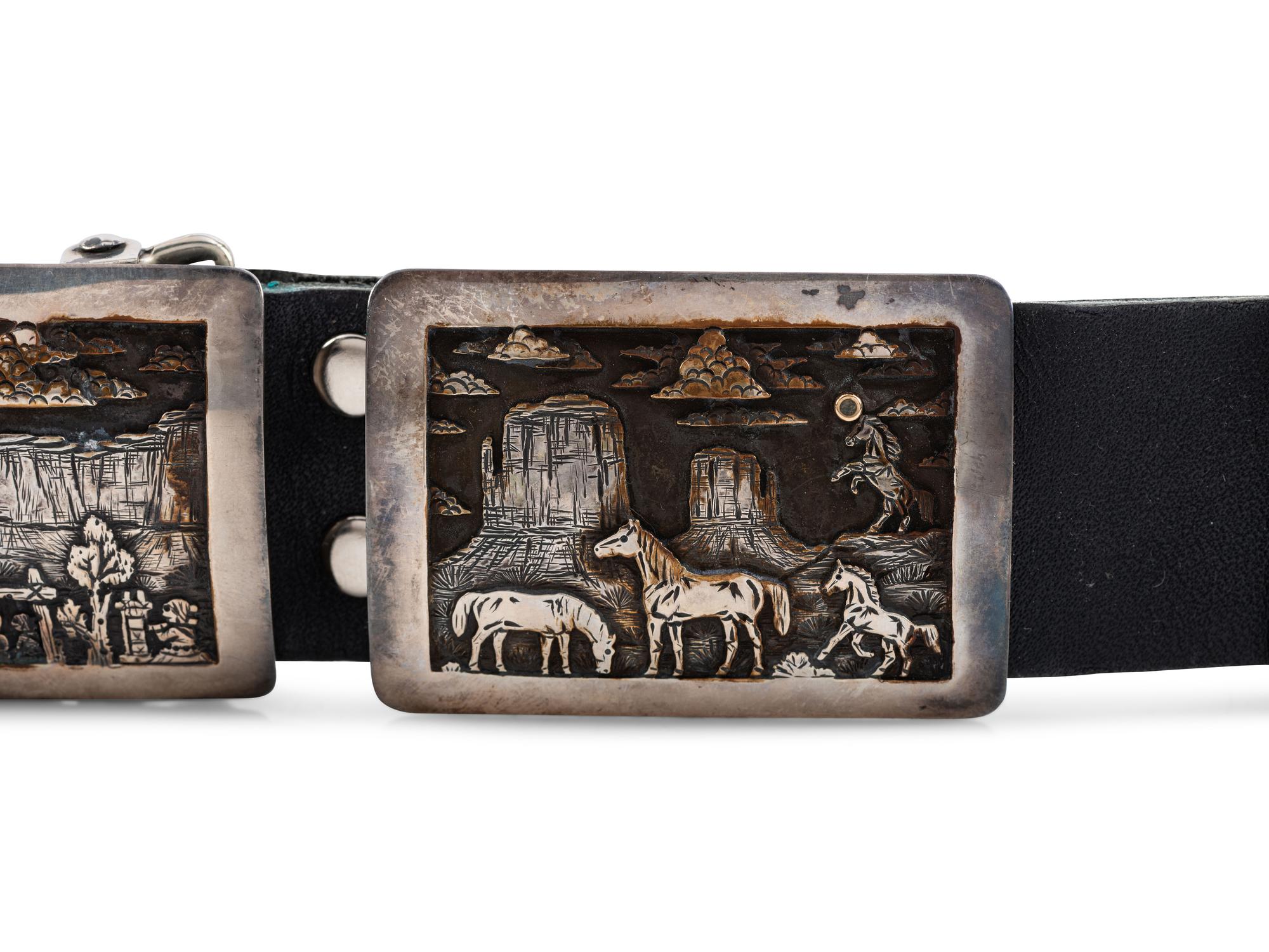 Navajo Sterling Silver Storyteller Concha Belt, with 14K Gold Accents