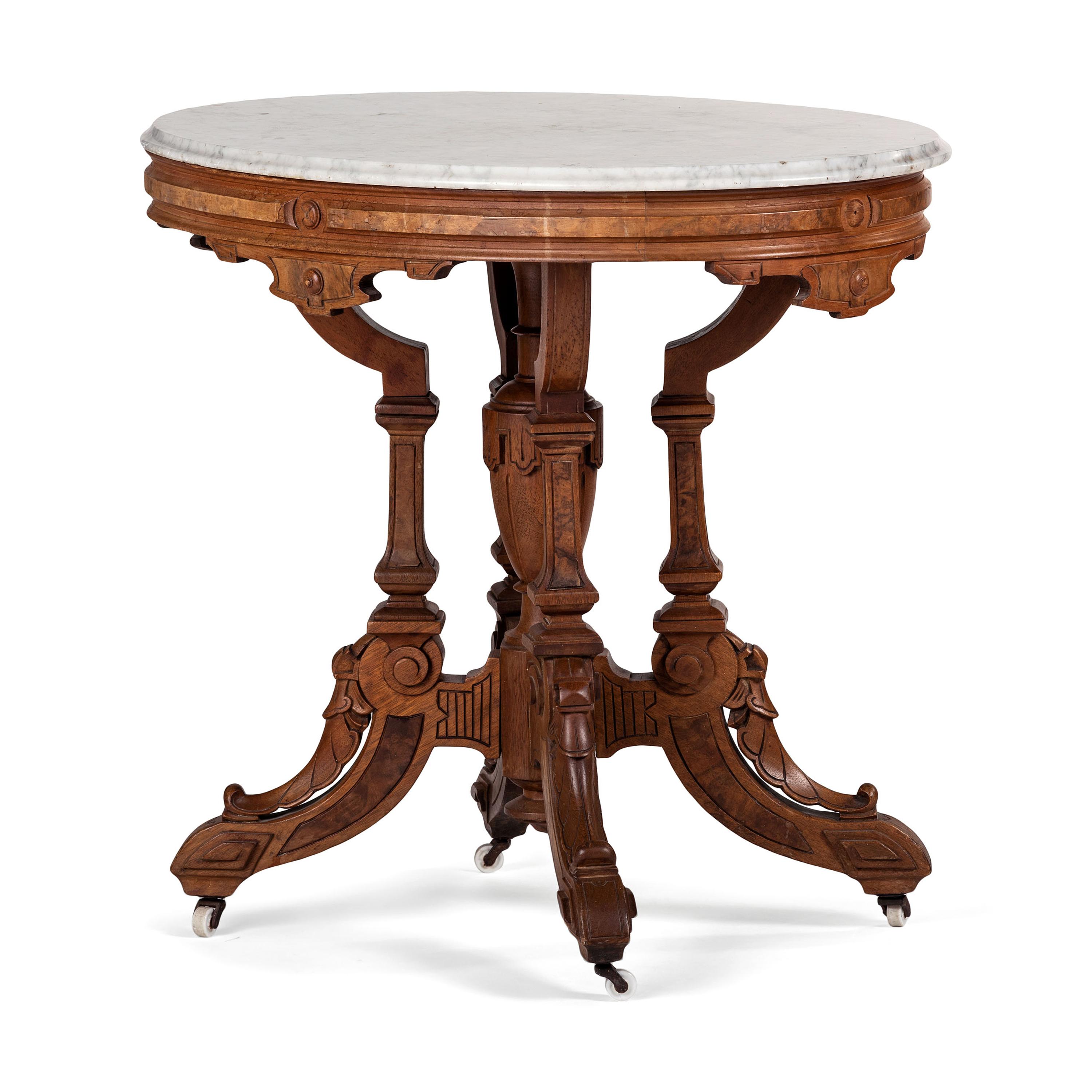 A Victorian Walnut Table with Marble Top