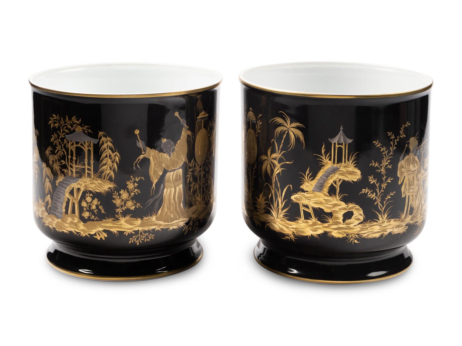 A Pair of Le Tallec Nuits Chinoises Porcelain Cache Pots