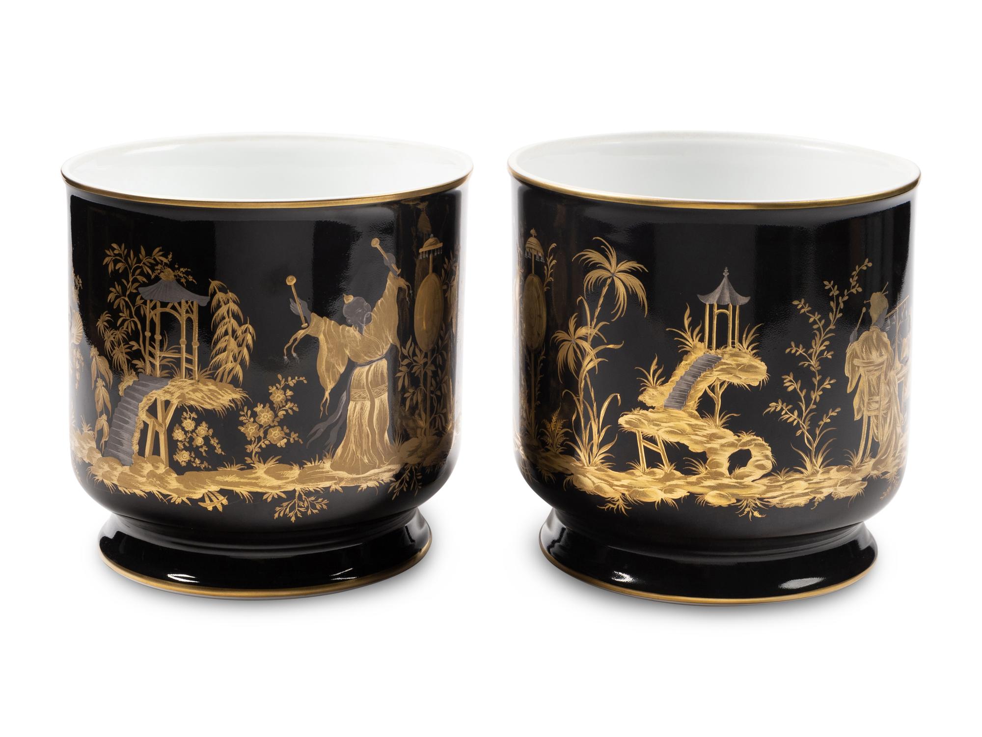 A Pair of Le Tallec Nuits Chinoises Porcelain Cache Pots