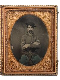 [CIVIL WAR]. Quarter plate hand-tinted tintype of a member of the Pioneer Corps .