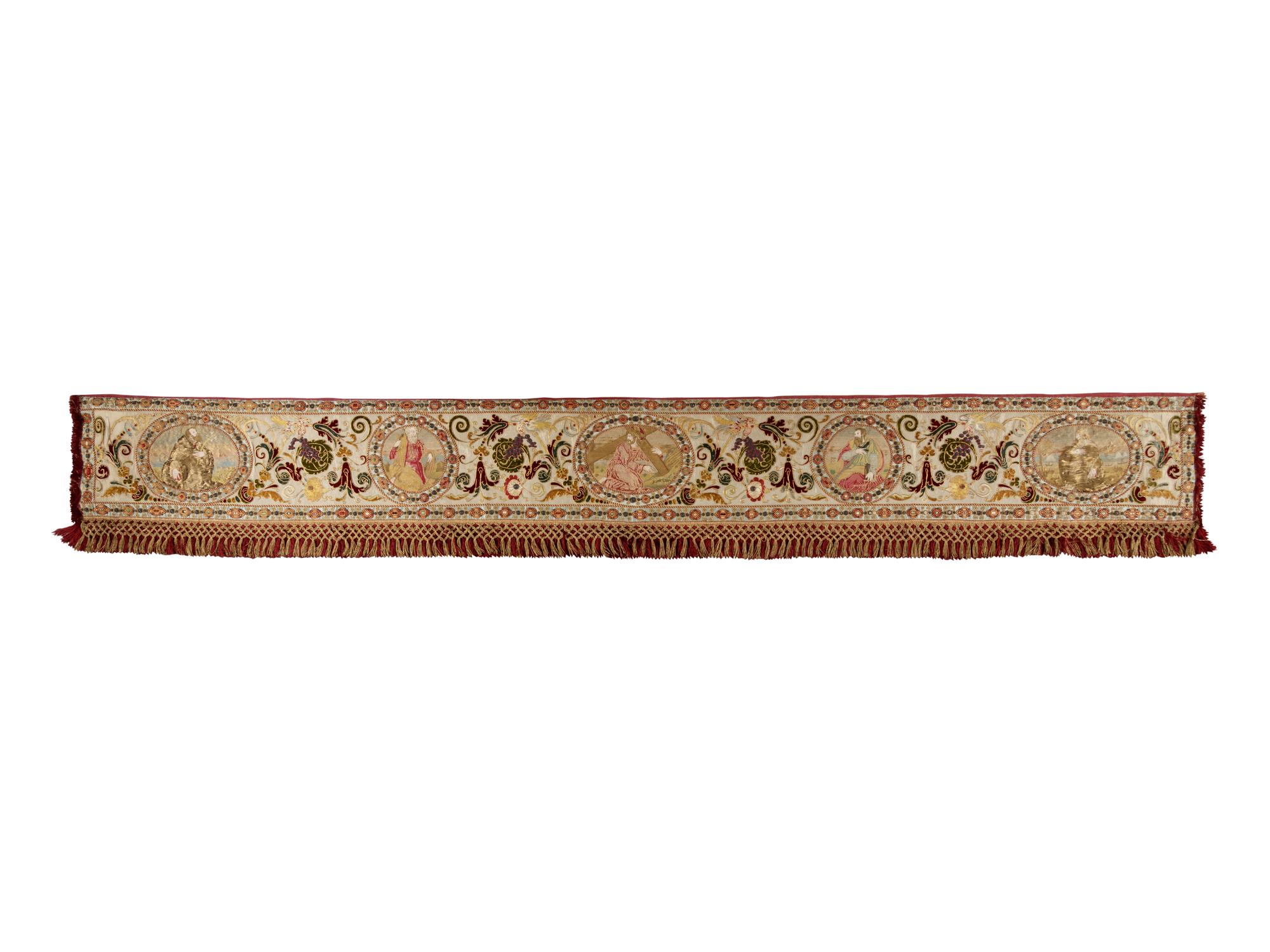 A Continental Petit-Point and Metallic Thread Embroidered Ecclesiastical Panel
