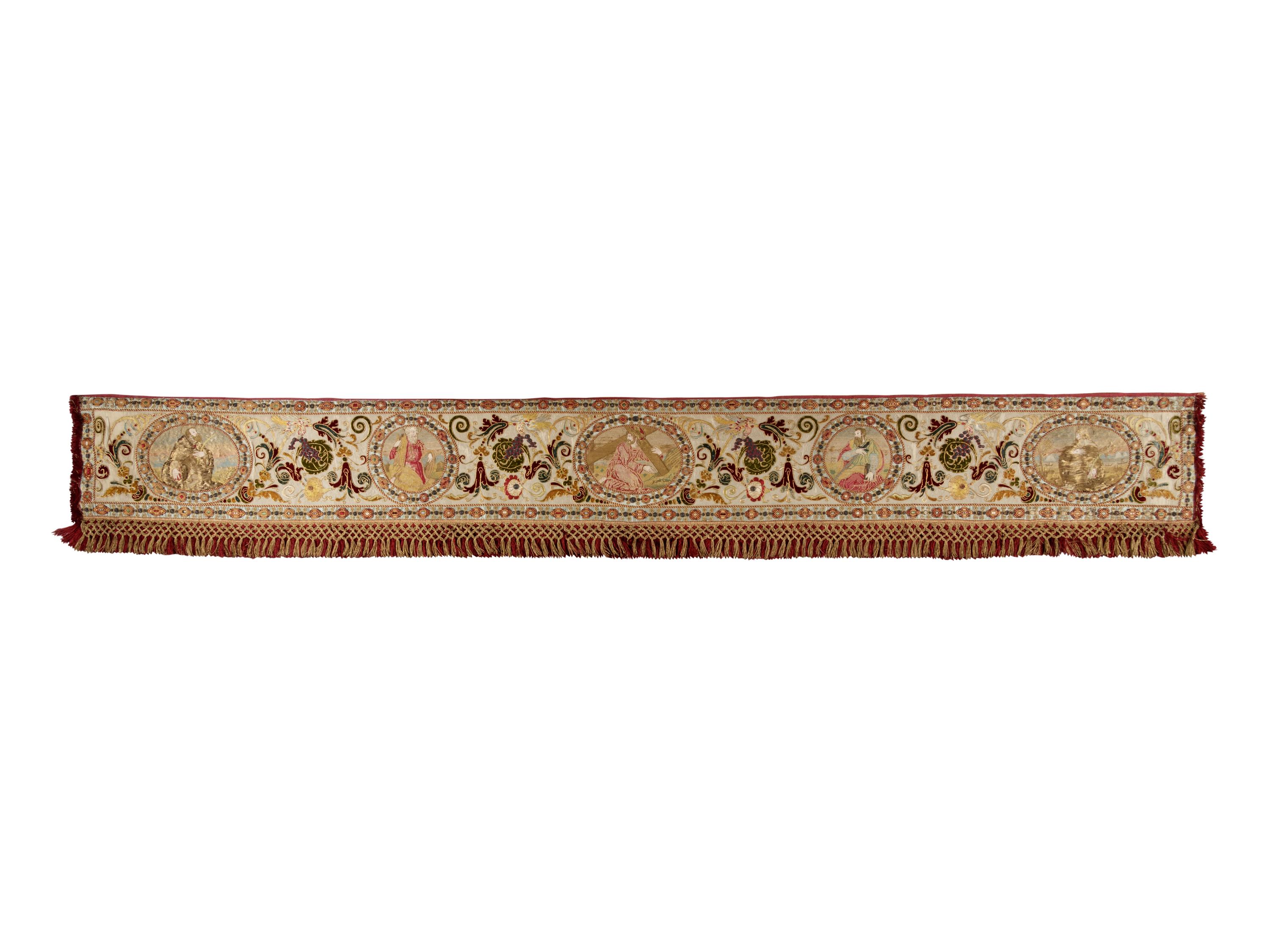A Continental Petit-Point and Metallic Thread Embroidered Ecclesiastical Panel