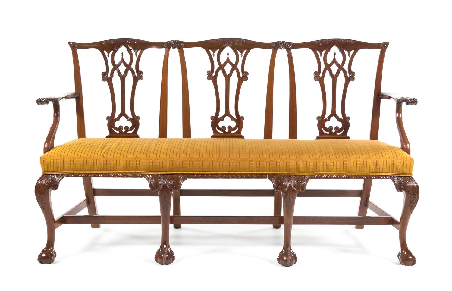 A George III Mahogany Triple Chair Back Settee Height 38 x width 64 1/2 x depth 23 1/4 inches. — LATE 18TH CENTURY