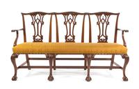 A George III Mahogany Triple Chair Back Settee Height 38 x width 64 1/2 x depth 23 1/4 inches. — LATE 18TH CENTURY