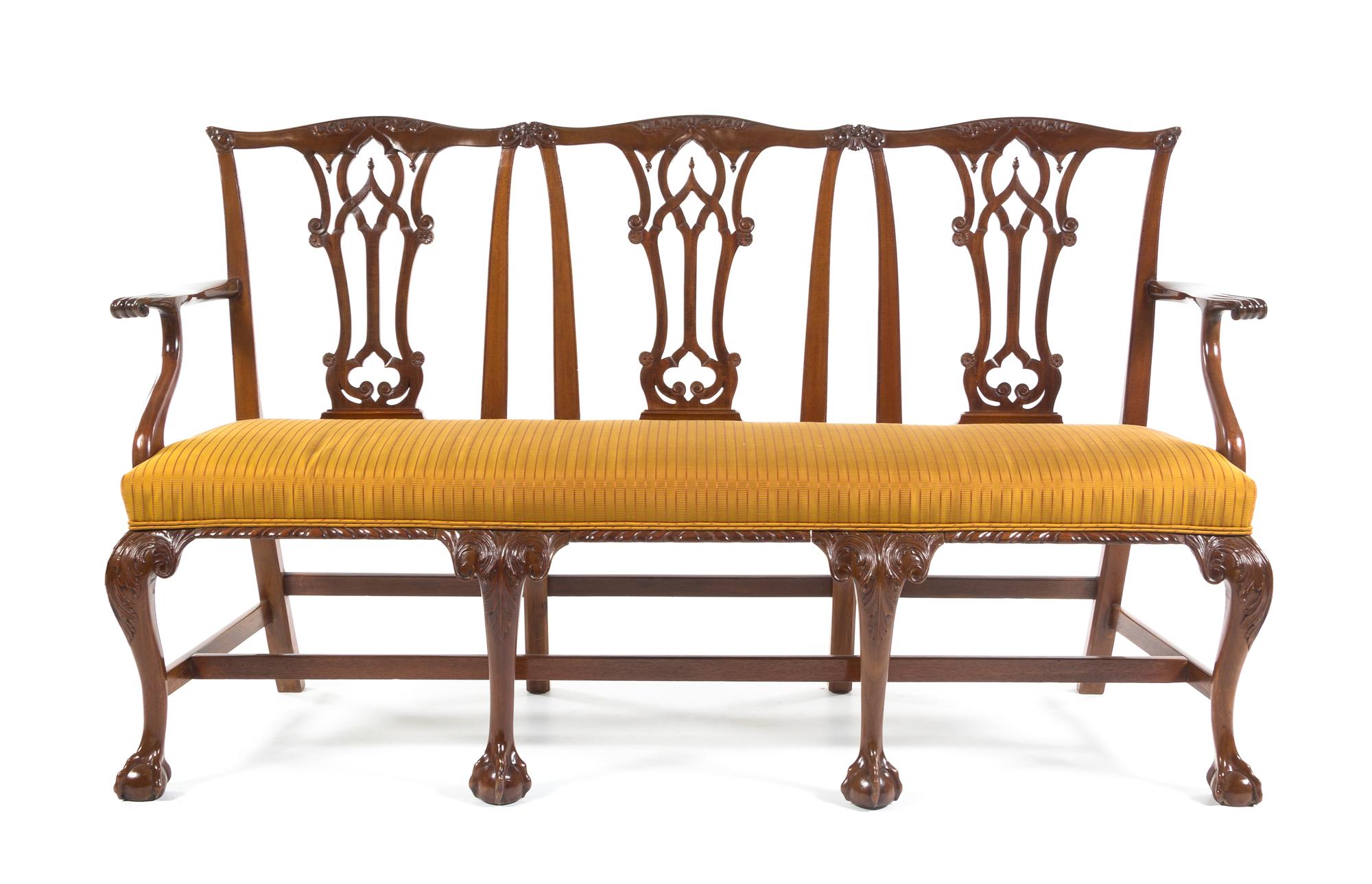 A George III Mahogany Triple Chair Back Settee Height 38 x width 64 1/2 x depth 23 1/4 inches. — LATE 18TH CENTURY