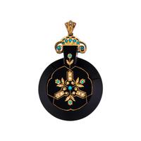 ONYX, TURQUOISE AND SEED PEARL PENDANT