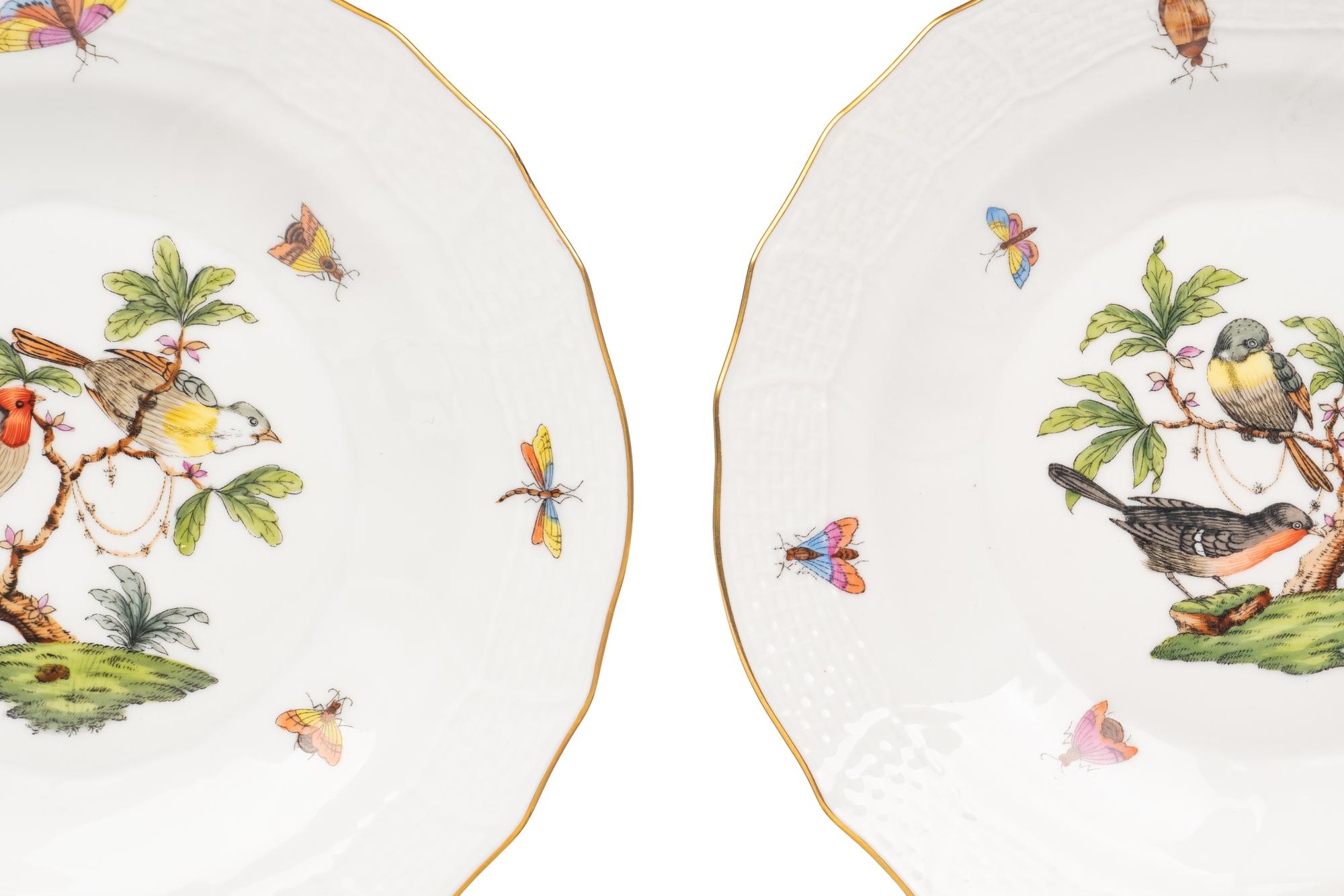 A Set of Thirteen Herend Rothschild Bird Porcelain Dessert Plates